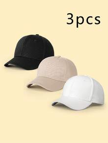 3pcs Solid Color Baby & Kids Classic Minimalist Sun Protection Baseball Cap, Adjustable UV-Resistant Baseball Hat For Infant Toddler Boys Girls - Multicolor - View 8