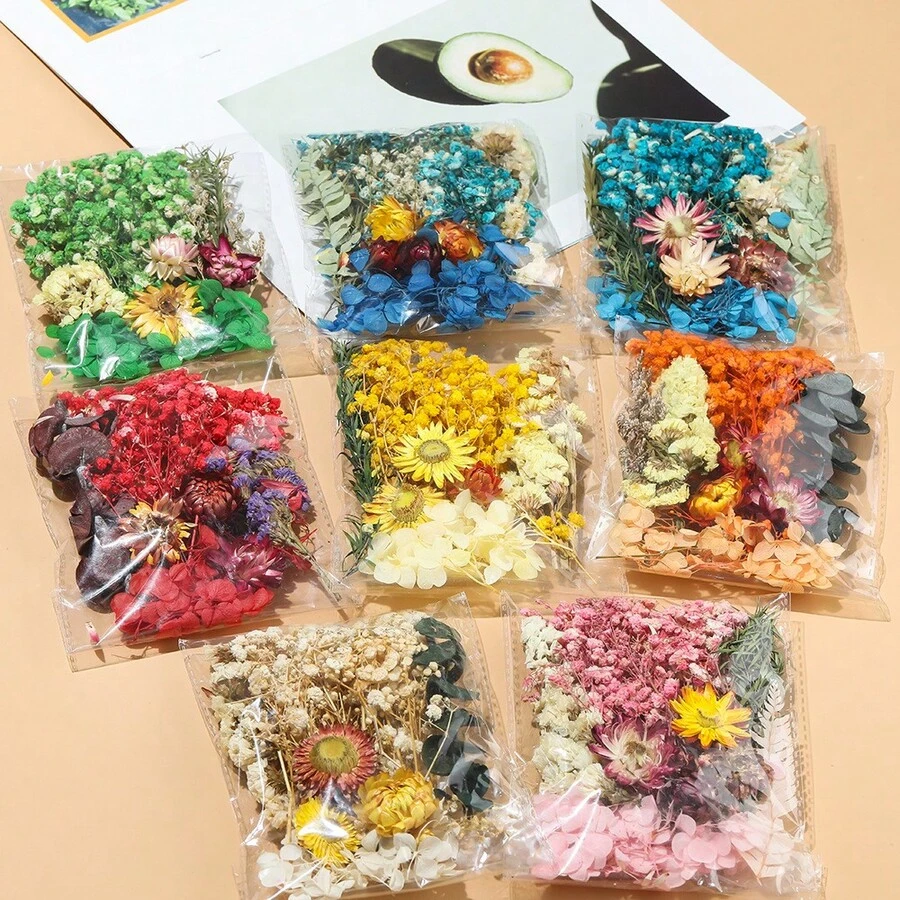 綜合人造花套裝，花瓣與葉片，適用於環氧樹脂 DIY 手工藝、書籤、珠寶製作、蠟燭製作、手工皂、手機殼、鏡子裝飾、筆記本，適合女性女孩生日禮物 - A - 查看 1