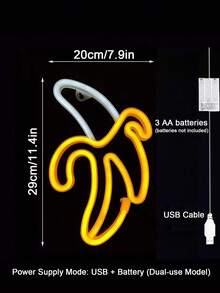 香蕉造型 LED 霓虹燈牌,黃色與白色雙色發光,USB/電池雙電源供電牆飾燈,臥室客廳派對氛圍夜燈,居家裝飾擺件 - 均碼 - 查看 9