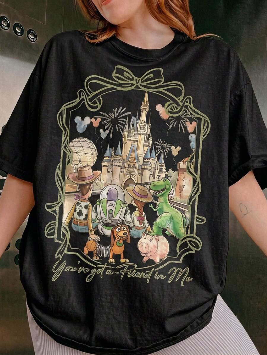 Officially Licensed Disney Toy Story "You Are My Best Friend" T-Shirt, Retro Style, Coquette, A Disney Character T-Shirt, A Disney Theme Park Trip T-Shirt, Family T-Shirt, 100% Pure Cotton High-Quality T-Shirt, Fit Well, Unisex, Perfect Gift, Free Shipping. - 黑色 - 查看 1