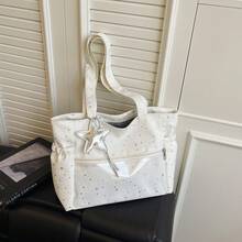 Bolso de cuero genuino de lujo, clásico y elegante, adecuado para uso diario y ceremonias. Nuevo bolso de hombro informal de gran capacidad para mujer, estilo coreano 2026, con colgante de lona en forma de estrella y pedrería. - Amarillo - Ver 12