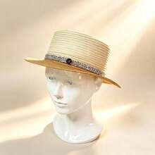 1pc M-Logo Women's Handmade Straw Hat, Outdoor Vacation Beach Sun Protection Bucket Hat - M-shaped Straw Hat - View 13