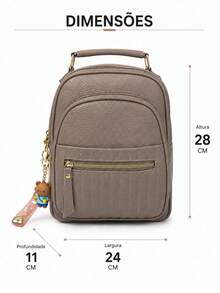 Women's Small Mini Backpack Bag, Premium PU Leather, Luxury Casual, Reinforced, With Keychain W3018 - 米色 - 查看 4