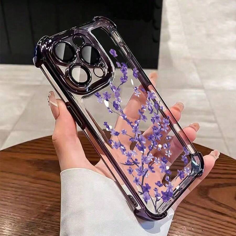 1 pieza Moda Teléfono Caso No incluye cordón ni soporte. TPU Floral Patrón Galvanizado TPU Mate Rosa Nuevo Teléfono Caso Moda Teléfono Casos Compatible Con 17 Profesional/17 Aire/17/17 Pro 1 - Morado oscuro - Ver 1