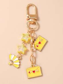 1pc Star Shaped Hand Fan Keychain, Star Envelope Keychain, Bag Charm - Multicolor - View 4
