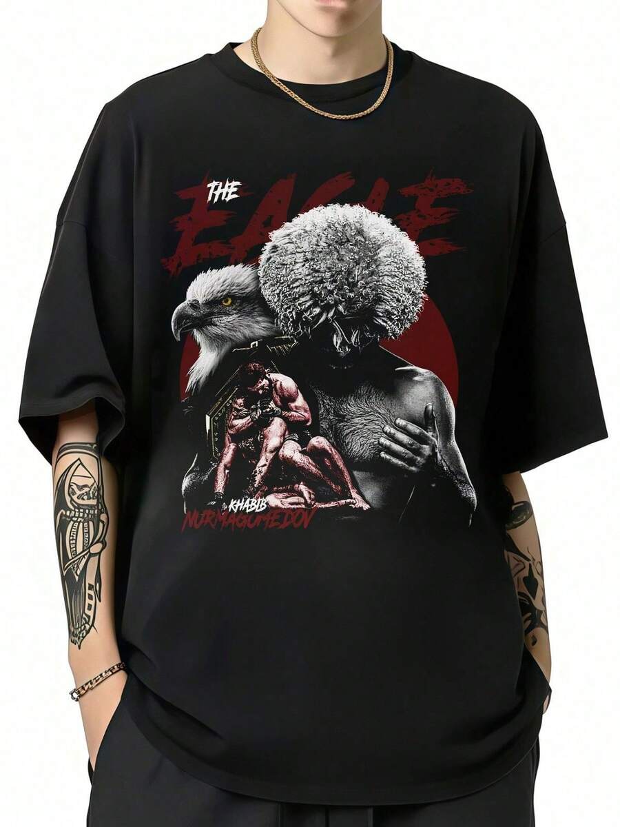 Khabib.Nurmagomedov Laquilla T Shirt,Retro Street Style MMA Style,Men's And Women's Prints T Shirt,Men's Gift. - Black - View 1