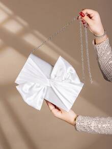 Satin Butterfly Shaped Clutch Bag, Suitable For Balls And Formal Occasions - White - View 4