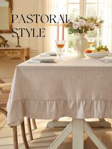 1pc Gentle Khaki Ruffled French Pastoral Tablecloth, Versatile Tabletop Decor Cloth, Suitable For Kitchen/Dining Room/Bedroom/Home, Kitchen Decor, Home Decor, Room Decor, Dining Table Decor, Coffee Table - Brown - View 3