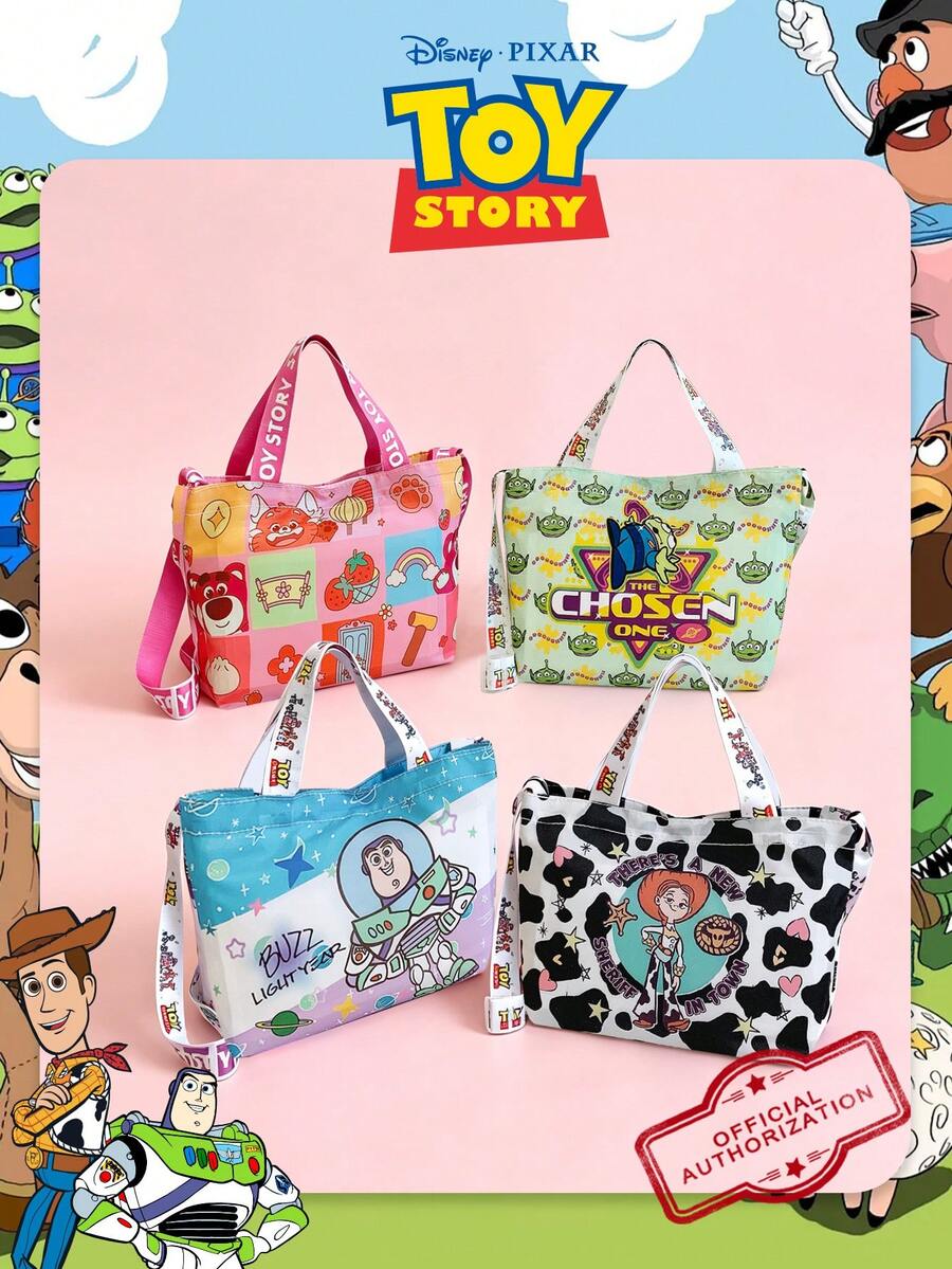1 Pc Disney Officially Licensed Toy Story Aliens/Buzz Lightyear/Jessie Print Tote Bag,Adjustable Shoulder Strap Crossbody Bag,Lightweight Handbag,For Women/Girls/Youngster/Fans,Iadies For Daily/Shopping/Going Out/School/Travel - Multicolor - View 1