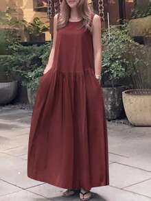 Đầm maxi dài tay không tay cổ tròn dáng rộng màu trơn, thích hợp mặc mùa xuân hè, áo khoác cardigan dài tay, áo khoác ngoài phối màu thời trang, trang phục đi học, áo sơ mi dài kiểu Mỹ, trang phục giáo viên, trang phục đi làm, phong cách tối giản, trang phục công sở, cổ điển, đơn giản, màu đỏ thanh lịch kiểu Pháp - Đỏ - Xem 2