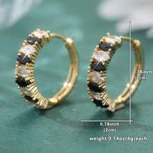Luxurious Vintage Black & White Synthetic Zirconia Ear Clips With Gold Decoration, Exquisite Women's Jewelry, Ideal Gift For Holidays - Gold - View 3