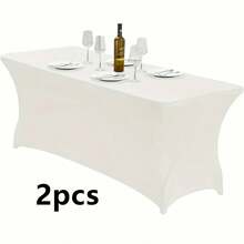 1/2pcs Wedding Banquet Rectangular Rounded Polyester Tablecloth, Full Table Coverage, Wrinkle-Resistant, Washable, Elastic And Snug Fit, Suitable For Indoor, Outdoor, Patio, Picnic, Camping, Party, Wedding, Banquet And Other Occasions. - Multicolor - View 23