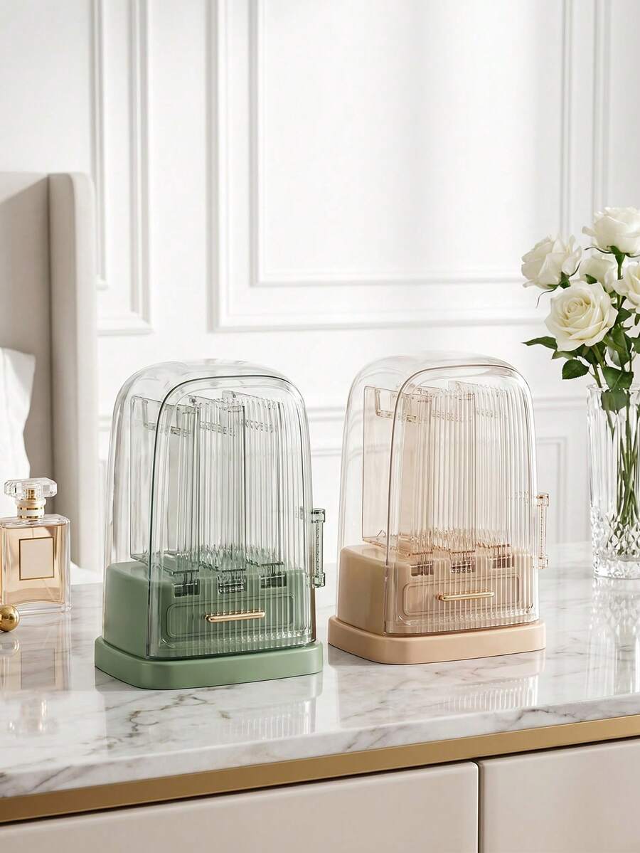 1pc Yellow-Green Luxury Earring Jewelry Set, Large Capacity Dust-Proof Jewelry Storage Box
