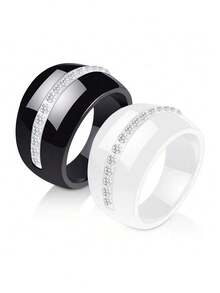Pinannie 14mm Bold Extra Wide Ceramic Ring For Women, Minimalist Smooth Black White Thumb Ring, Hypoallergenic High Gloss Statement Band For Her, Size 5-12 - Ceramics - View 9