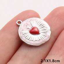 2pcs Rose Red Pearlescent Light Pink Oil Drip Sacred Heart Pendant Jewelry Making Charms 304 Stainless Steel Heart Pendant Sun Chain Flame Heart Pendant Suitable For Necklace Bracelet Earrings Bag Chain Decoration Personalized Vintage Fashion Accessories Enamel Sacred Heart Pendant Handmade DIY Gift Men Women Accessories Jewelry Supplies - Love Heart - View 21