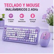 Kit Teclado y Mouse Bluetooth Pastel para Chicas | Teclado Ultra Delgado Silencioso con Teclas Cuadradas | Recargable, Compatible con 3 Sistemas y Todos los Dispositivos - Púrpura malva - Ver 2