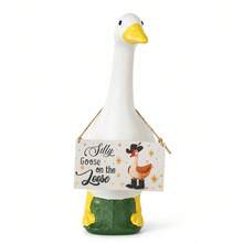 1-8 Sets Porch Goose Decor, 17"/23" Concrete Plastic Goose Duck Lawn Statue Costumes With Porch Goose Hanging Decorations (Goose Statue Not Included) - A - View 13
