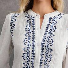 Women's fashion  Blusa elegante de mujer con estampado floral, manga abullonada y abotonadura sencilla, estilo bohemio vintage, blusa de manga larga blanca, blusa de estilo bohemio para mujer, blusa de manga larga, blusa de otoño para mujer, blusas y camisas occidentales para mujer, blusa abotonada estilo bohemio - Albaricoque - Ver 3