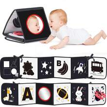 Newborn Black & White Baby Book 1 - Tummy Time Mirror & Sensory Toy, Soft Montessori Toy For Infant Visual Stimulation, Brain Development And Early Learning, High Contrast Toy For Babies 6 Months+ - Multicolor - View 9