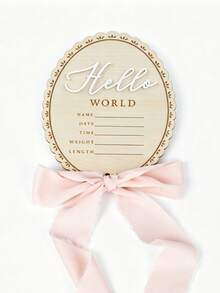 1pc Baby Announcement Sign Wooden Hello World Plaque With Bows Newborn Name Sign Baby Girl&Boy Birth Reveal Gift Baby Essentials Welcome Baby Boy&Girl Baby Photoshoot Pregnancy Essential Baby Accessories Newborn Photoshoot Prop Hospital Birth Baby New Born Essentials Postpartum Essentials - Pink - View 10