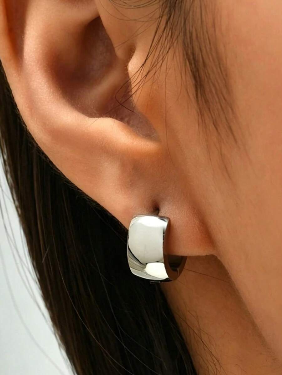 YUNCHUN 1 Pair Silver Minimalist Thick Hypoallergenic Stainless Steel Earrings, Daily Commute Style