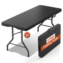 6Feet Folding Table With Carrying Handle: Upgrade Thickened Heavy Duty Portable Foldable Table Perfect Plastic Tables For Party, Dining, Wedding, Events, Picnic Indoor, Outdoor, Camping, Utility Black - Black 6ft - View 7