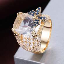 1pc Creative Butterfly Square Wide Band Design Cubic Zirconia Inlaid Women's Ring - Multicolor - View 41