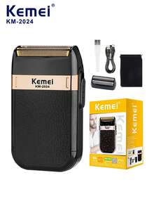 Kemei 2024 Hot Selling Men's Electric Shaver, Dual Blade Reciprocating Facial Electric Razor, USB Rechargeable Shaver, Portable Beard Trimmer, Suitable As Gift For Boyfriend And Father - Black - View 14
