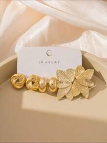 6/18pcs Gold Flower & Teardrop Earring Set, Elegant Versatile Earrings For Dates, Work And Multiple Occasions - Gold - View 6