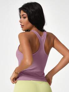 Leorrey 1 buah Atasan Wanita Tanpa Lengan Leher Bulat Model Racerback dengan Bra Berbantalan Terintegrasi, Lembut & Nyaman - Mauve Purple - View 7
