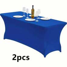 1/2pcs Wedding Banquet Rectangular Rounded Polyester Tablecloth, Full Table Coverage, Wrinkle-Resistant, Washable, Elastic And Snug Fit, Suitable For Indoor, Outdoor, Patio, Picnic, Camping, Party, Wedding, Banquet And Other Occasions. - Multicolor - View 25