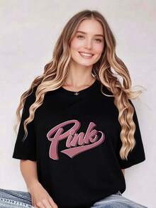 Sommar Toppar Dam  2026Womens Pure - T-Shirt: Chic Script: Pink Artistic Womens T-Shirt - Fashion  Addio Al Nubilato - Black - View 1