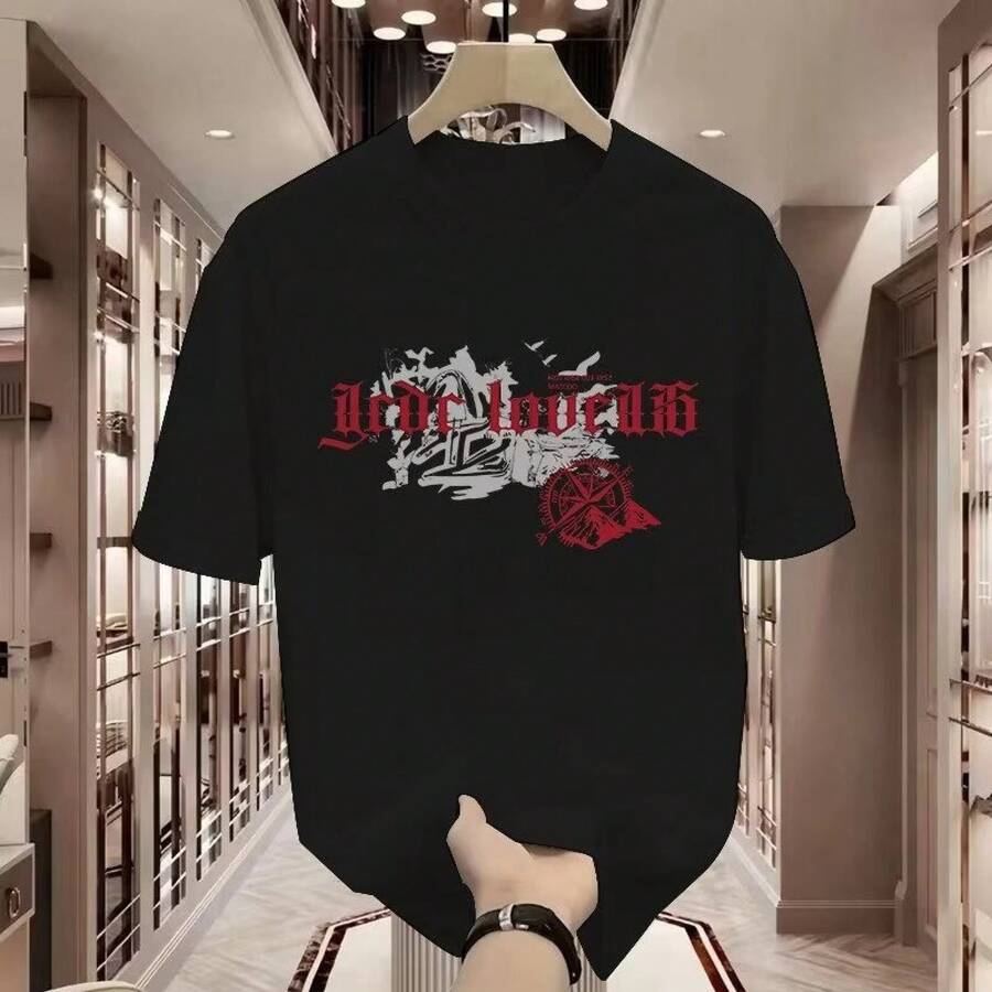 Camiseta de cuello redondo y manga corta de color sólido con estampado.Ideal para uso diario, deporte, escuela, viajes y reuniones familiares.Ligera y perfecta para verano. - Negro - Ver 1