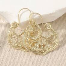 Vintage Copper Handmade Gold Round Hoop Earrings, Bohemian Style Elegant Women's Daily Fashion Accessory Gift - Gold - View 8