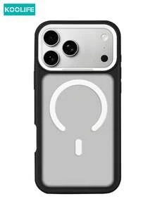 Koolife 1 pieza Funda de teléfono magnética con contraste fluorescente blanco y negro, carcasa protectora antideslizante de PC+TPU, panel trasero transparente mate, compatible con MagSafe, funda de teléfono a prueba de golpes compatible con Apple 17/17pro/17promax - Blanco - Ver 6