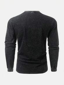 Men's Distressed Wash Oversized Dropped Shoulder Lightweight Long Sleeve Top - Black - View 2