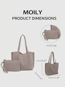 Black Large Capacity Commuter Women's Tote Bag, Fashionable Shoulder Bag With Multiple Rivet Niche Elements, Elegant Suede Design Handbag With Better Texture, Suitable For Dating, Daily Use, Shopping - Grey - View 3
