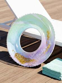 Aro de natación con degradado de purpurina tipo macaron, flotador inflable transparente para piscina con lentejuelas doradas, juguete de agua de playa de verano de PVC reforzado, apto para niños de 3 años en adelante - Multicolor - Ver 5