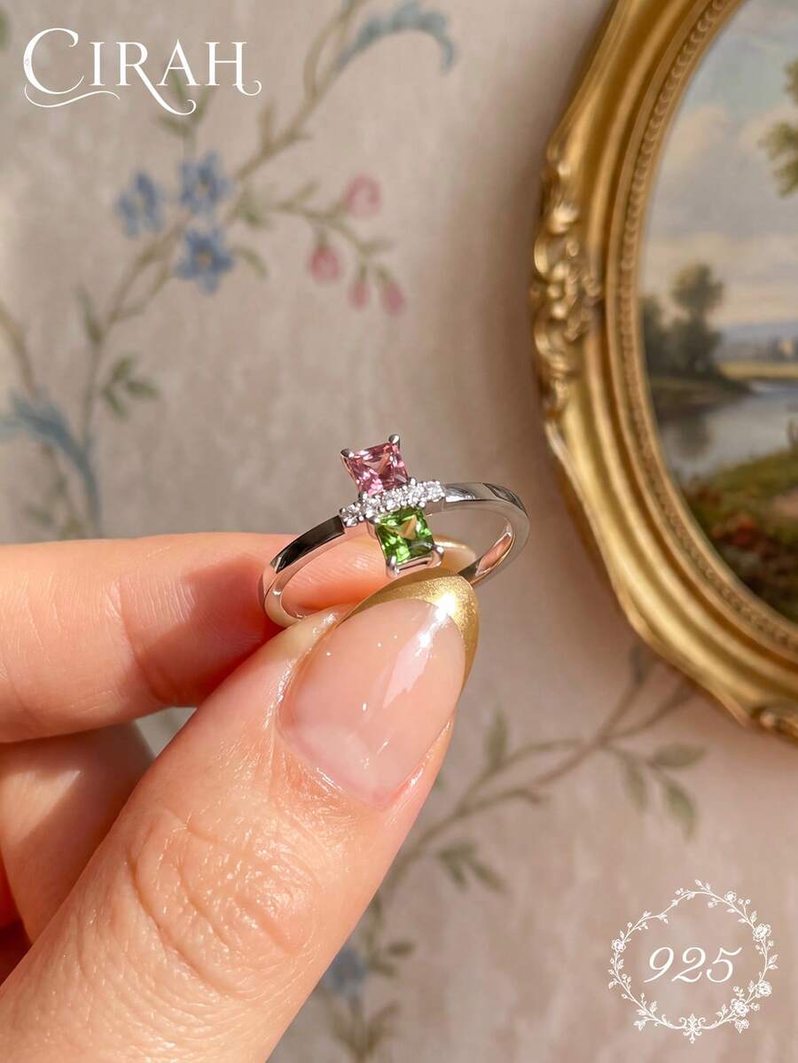 1件女款水鑽戒指，精緻珠寶，週年慶生日禮物 - 銀色 - 查看 1