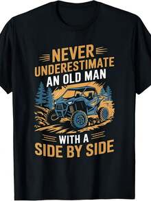 Herren Retro UTV Offroad-Grafik-T-Shirt – "Unterschätze niemals einen alten Mann mit einem Side-by-Side-Slogan", mit orangefarbenem/ATV-Design, bequemer Passform, Rundhals-Freizeit-T-Shirt für Ganzjahreskleidung, Outdoor-Abenteuer & UTV-Enthusiasten, Valentinstag - Schwarz - Übersicht 1