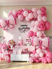 111pcs Rose Red & Pink Latex Balloon Set, Includes Pink Polka Dot Bow Foil Balloons, Shiny Pink Latex Balloons And Soft Pink Balloons In 18", 12", 10" And 5" Sizes, Suitable For Wedding, Birthday, Princess Party, Bridal Shower, Baby Shower Decoration - Rose Red - View 1