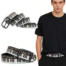 1pc Y2K Style Piano Keyboard Pattern Retro Music Western Belt - Multicolor - View 11