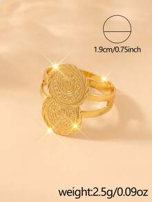 1pc Fashionable Personalized Coin Ring, Suitable For Women's Party Wear, Holiday Gift - Gold - View 3