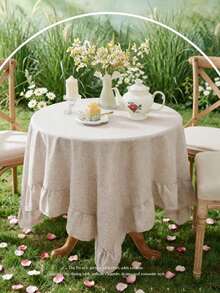 1pc Gentle Khaki Ruffled French Pastoral Tablecloth, Versatile Tabletop Decor Cloth, Suitable For Kitchen/Dining Room/Bedroom/Home, Kitchen Decor, Home Decor, Room Decor, Dining Table Decor, Coffee Table - Brown - View 7