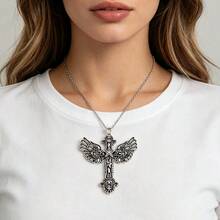Collier gothique rétro pour femme avec croix et ailes, design d'ailes d'étoile, collier unique - Multicolore - Voir 3