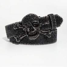 1pc Men Y2k Punk Skull Head  Decor Belt Buckle, Suitable For Matching Pants Belt Street Halloween Summer, School - Black Glitter - View 8