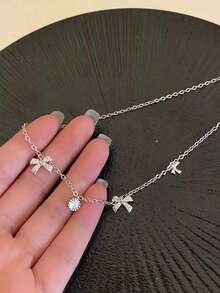 1 pieza Collar colgante de cinta exquisito y elegante, cadena de plata S925 con cadena de oro, adecuado para uso diario, gargantilla - Arco - Ver 7