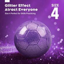 Size 4 Glitter Pink Soccer Ball For Training Recreation Playing Outdoor Sports School Teen Youth Birthday Gift Accessories - 閃光紫 - 查看 2