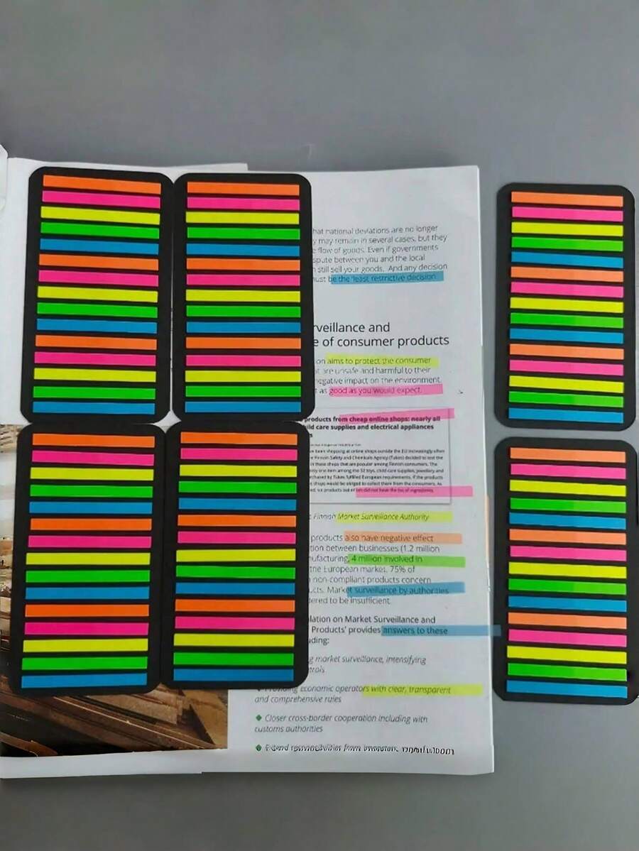6pcs Ultra-Thin Fluorescent Transparent Index Stickers, Reading Highlighter Memo Sticky Notes, 1800 Sheets - one-size - View 1