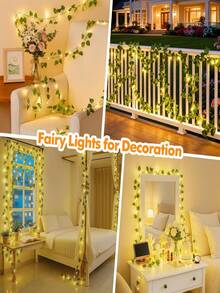 1pc LED Green Leaf String Lights, Artificial Ivy Fairy Lights, Green Leaf Design, Battery Operated, Suitable For Indoor/Outdoor Wall Decoration, Party, Christmas And Holiday Atmosphere Creation, Holiday Lighting, Holiday Decoration, Atmosphere Lighting, Durable Hanging Lights, Home Decor, Party Arrangement, Warm Atmosphere Accent - Green Ivy String Lights - View 10